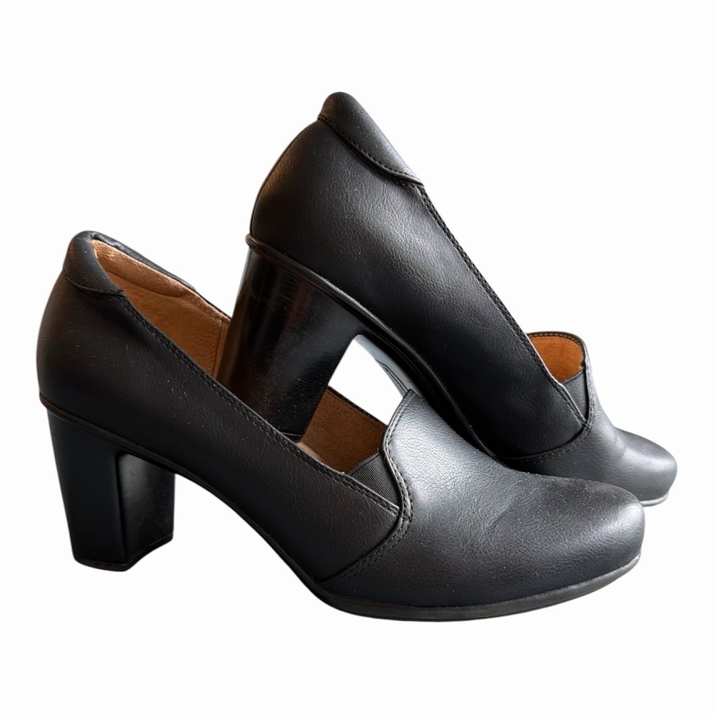 Naturalizer  Block Heel Loafer Pump Black Leather 8M Comfortable Casual Flight